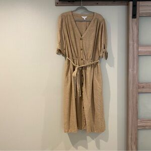 Time & Tru Linen-like tie waist Button-Down Dress size 20